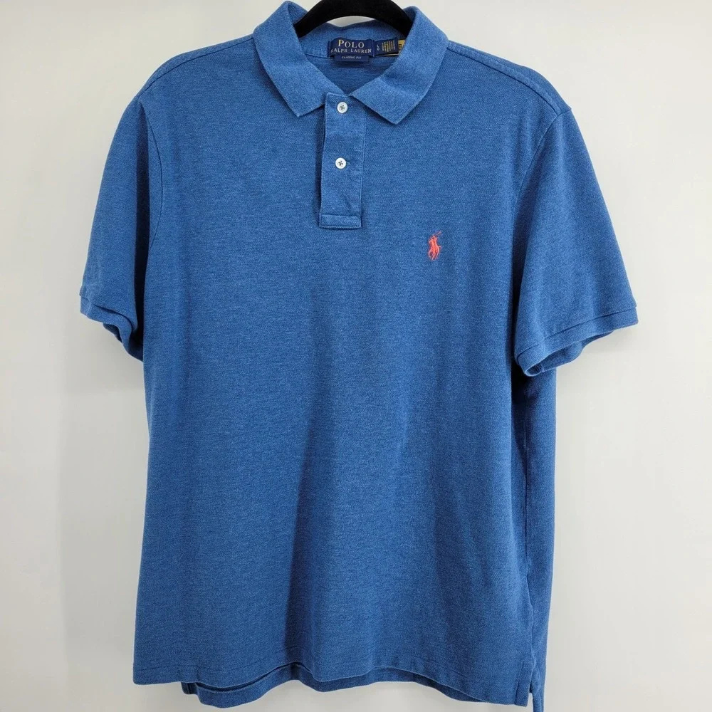 Polo Ralph Lauren Mens Large Classic Fit Polo Shirt Blue Heather Pony Nautical
